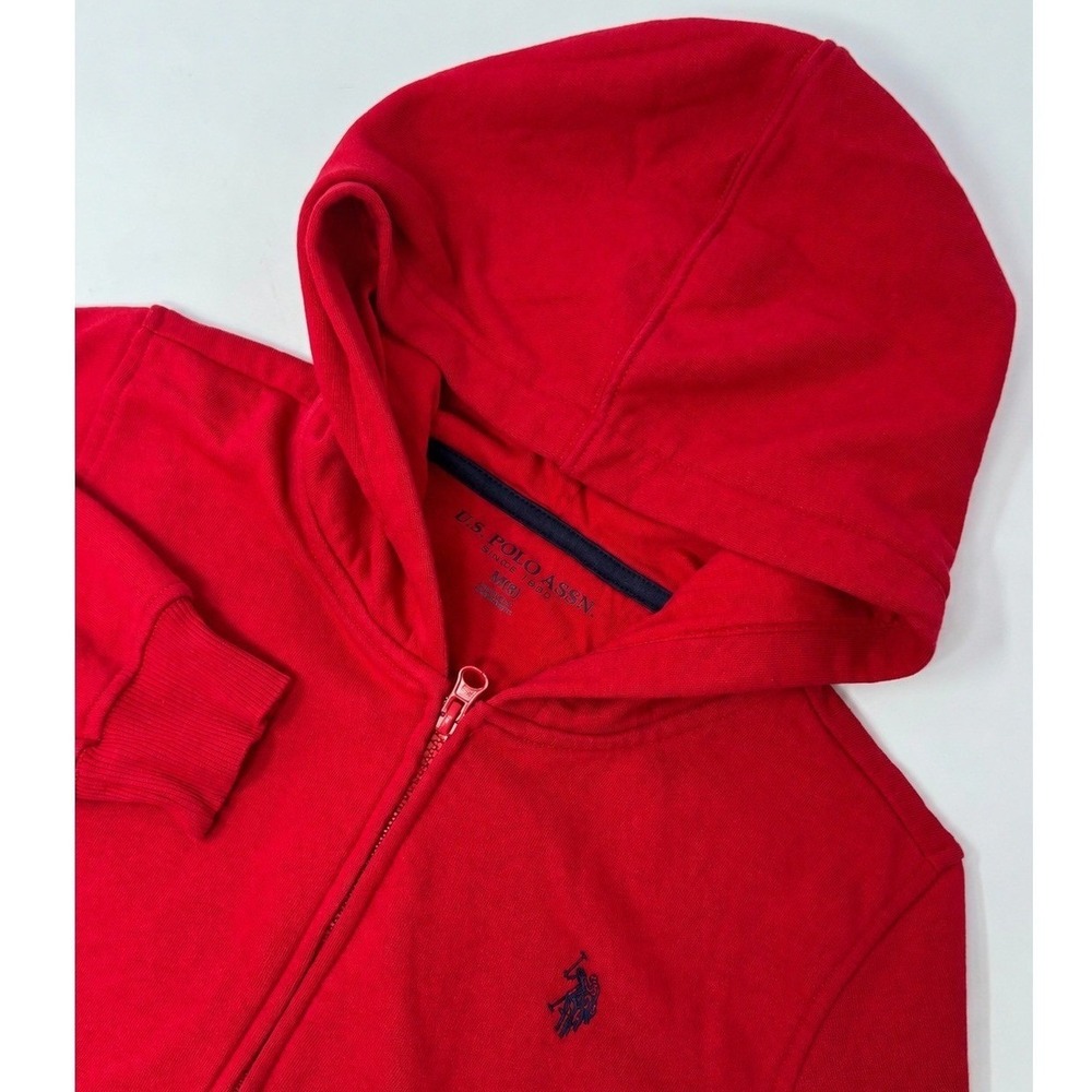 US Polo Assn Boys Red Full Zip Fleece Hoodie Sweatshirt Size M 8